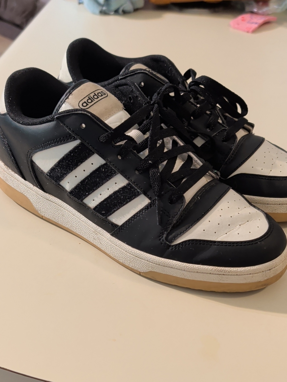 adidas Black and White Low-Top Sneakers with Gum Sole